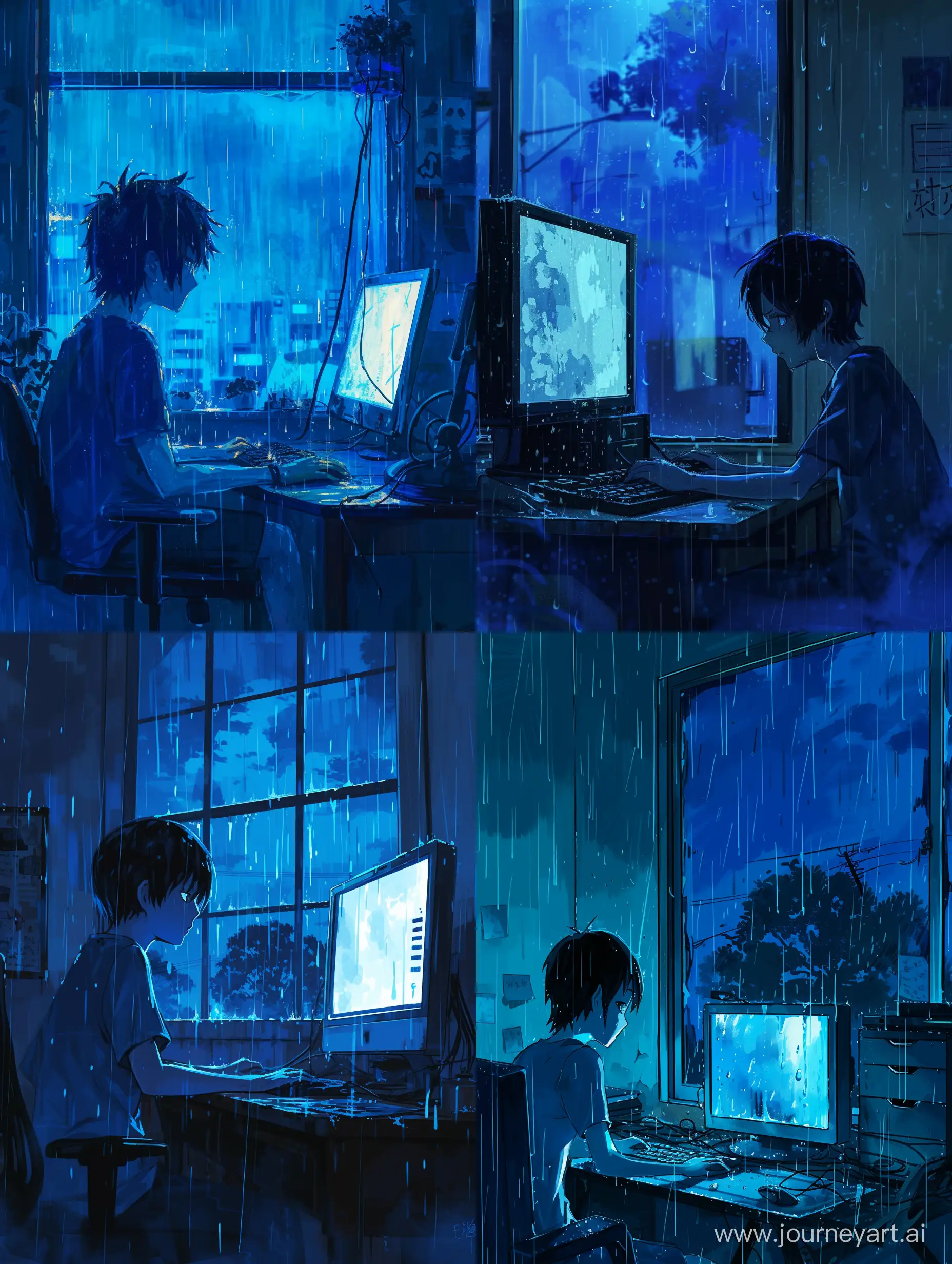 Melancholic-16YearOld-Boy-Immersed-in-Virtual-Despair-Amidst-Rainy-Atmosphere