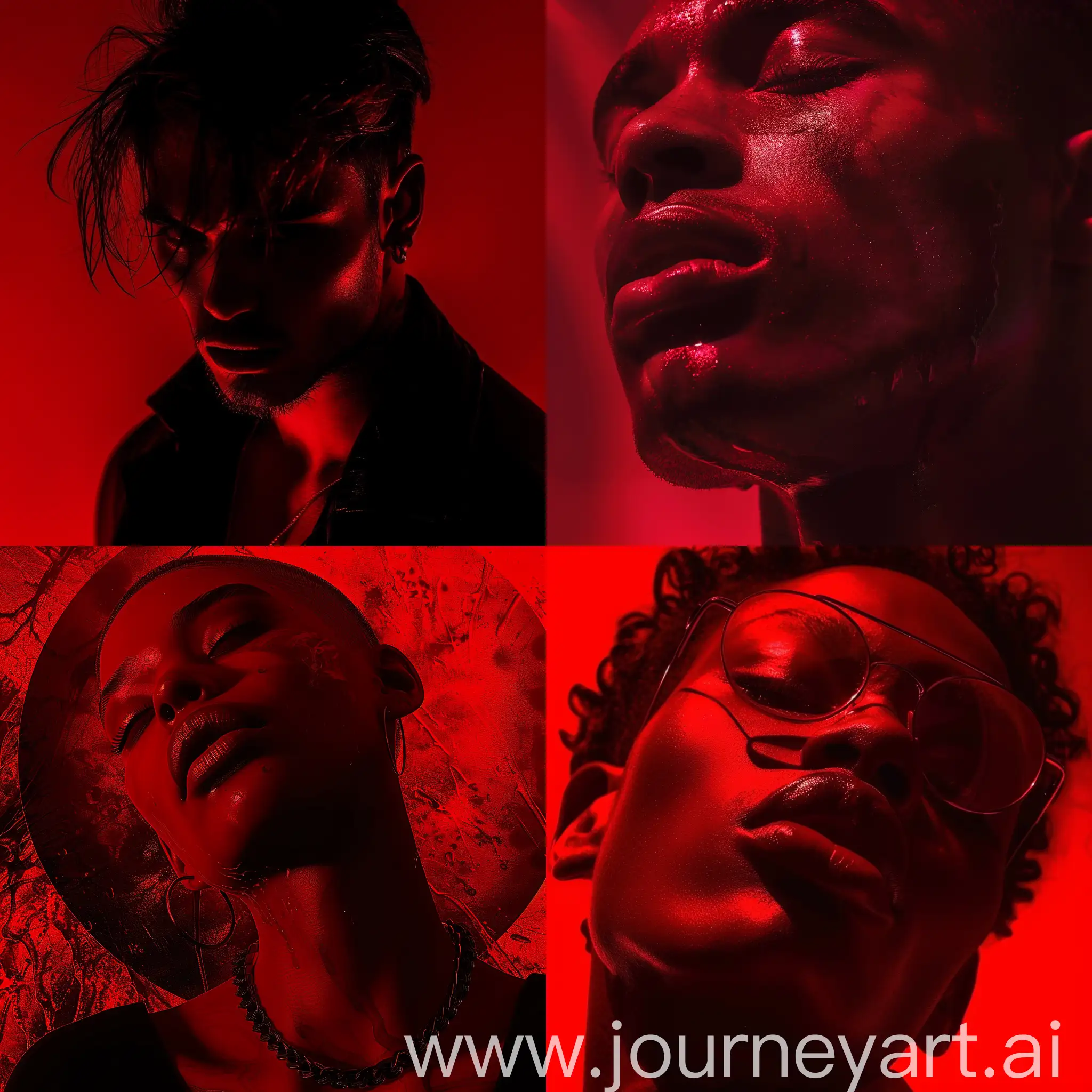 sexy, masculine, feminine, intriguing, exotic, mysterious and melancholic portrait in a red dark rnb theme