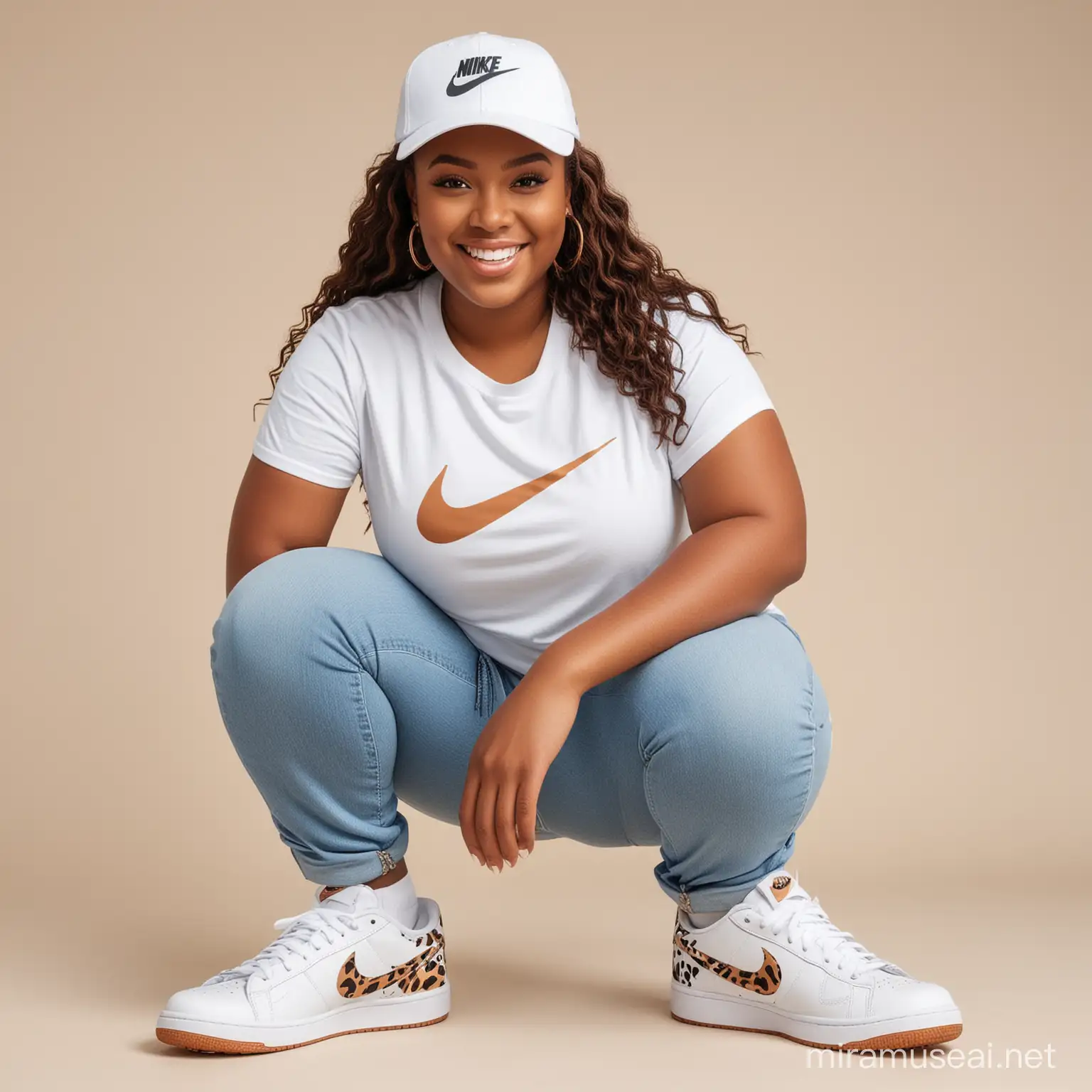 Plus Size African American Woman in Stylish Nike Outfit Smiling