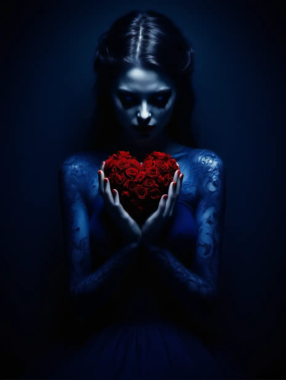 /imagine a woman symbolizing Dark and Love, psychology, love, Manipulation, Dark, red, , dark blue