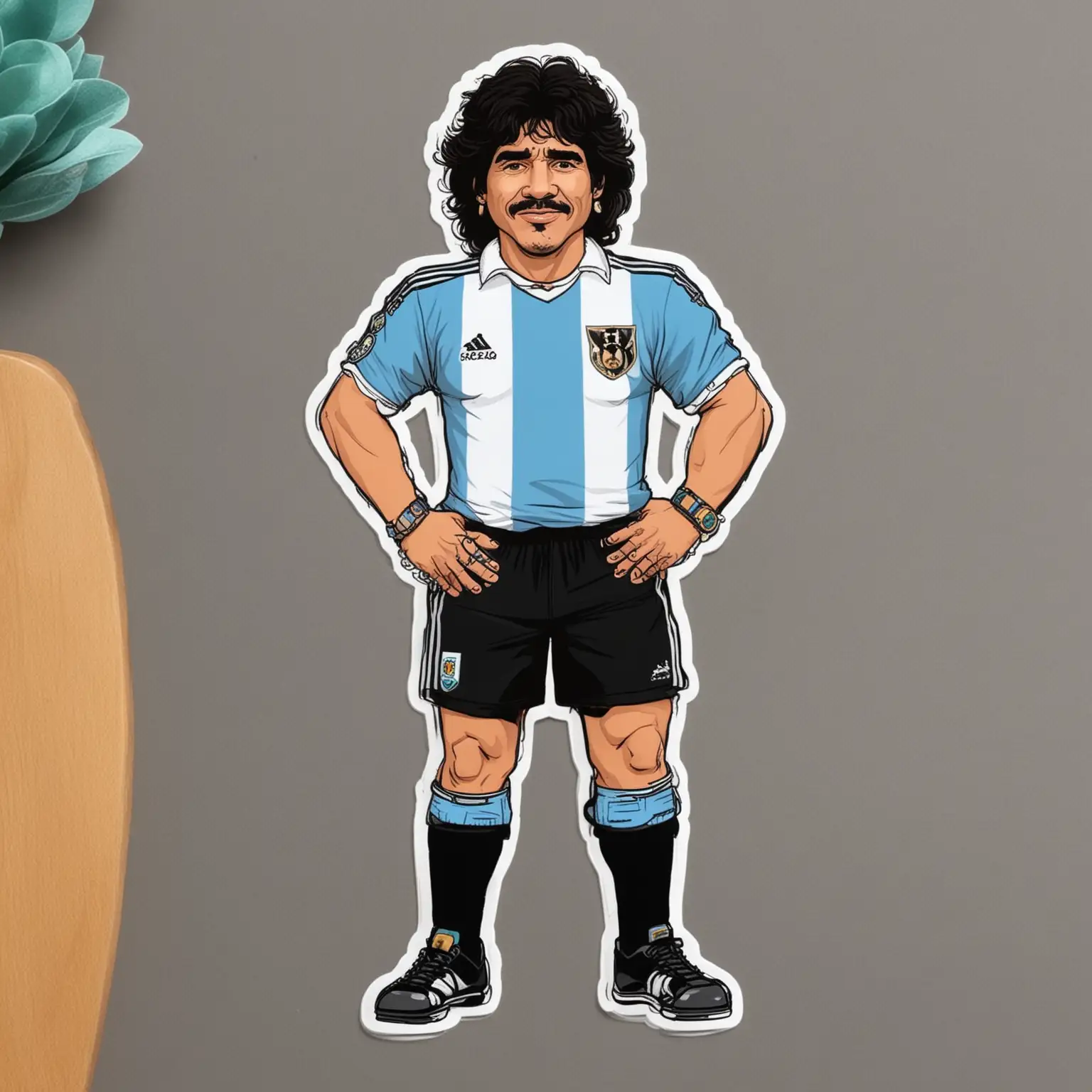 Diego Maradona FullBody Cartoon Sticker Style Illustration