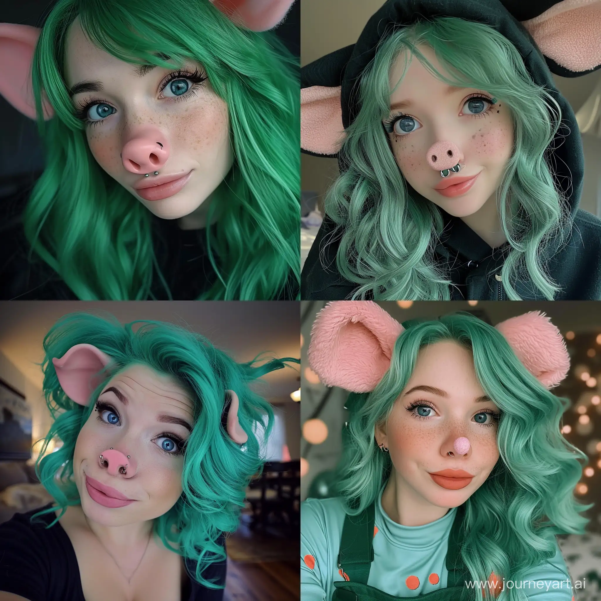 Whimsical-Portrait-of-Danyel-Giacobe-a-Funny-and-Smart-36YearOld-Female-with-Green-Hair-and-a-Cute-Pig-Nose