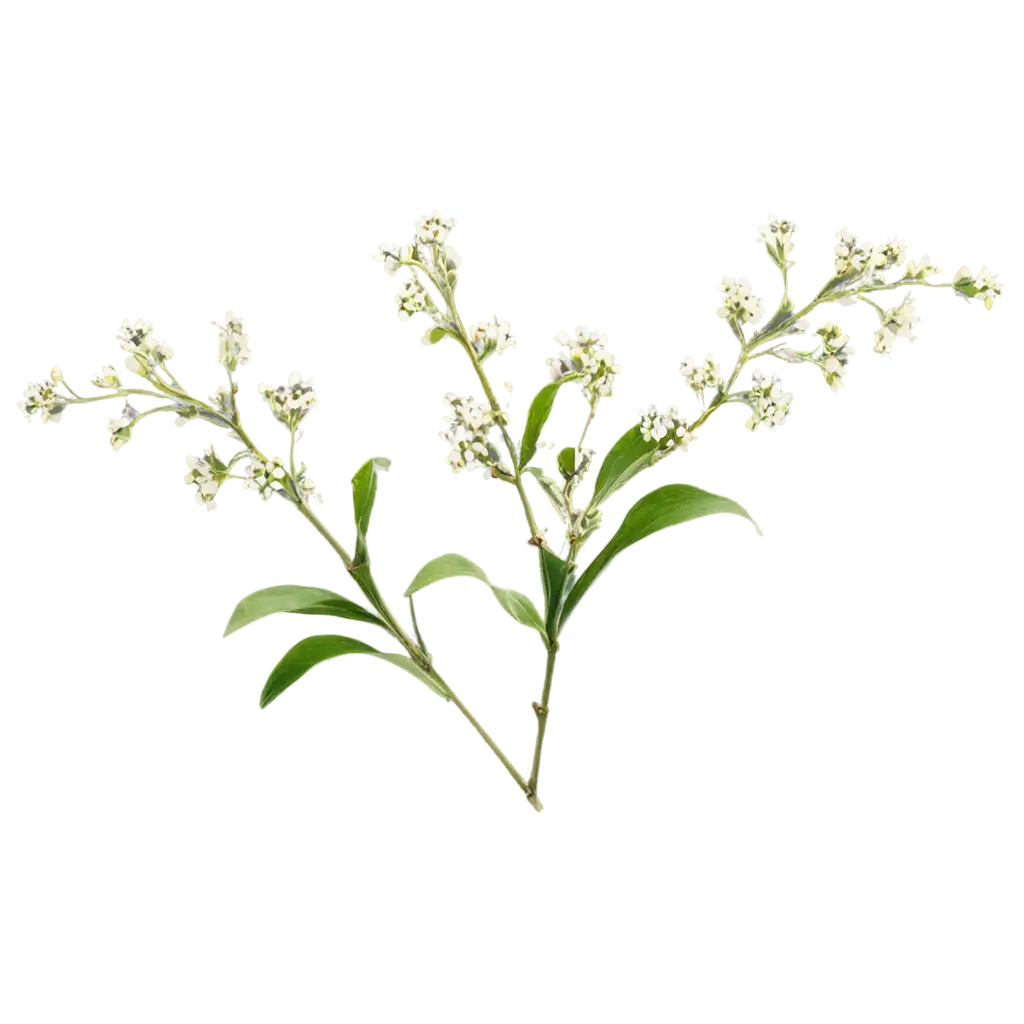 sparse sprigs of small white flowers
