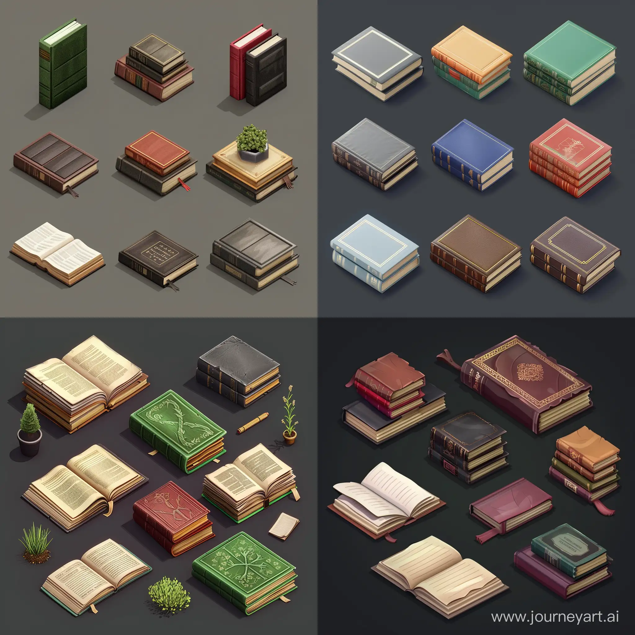 Isometric-Realistic-Book-Set-in-Stalker-Style-3D-Render