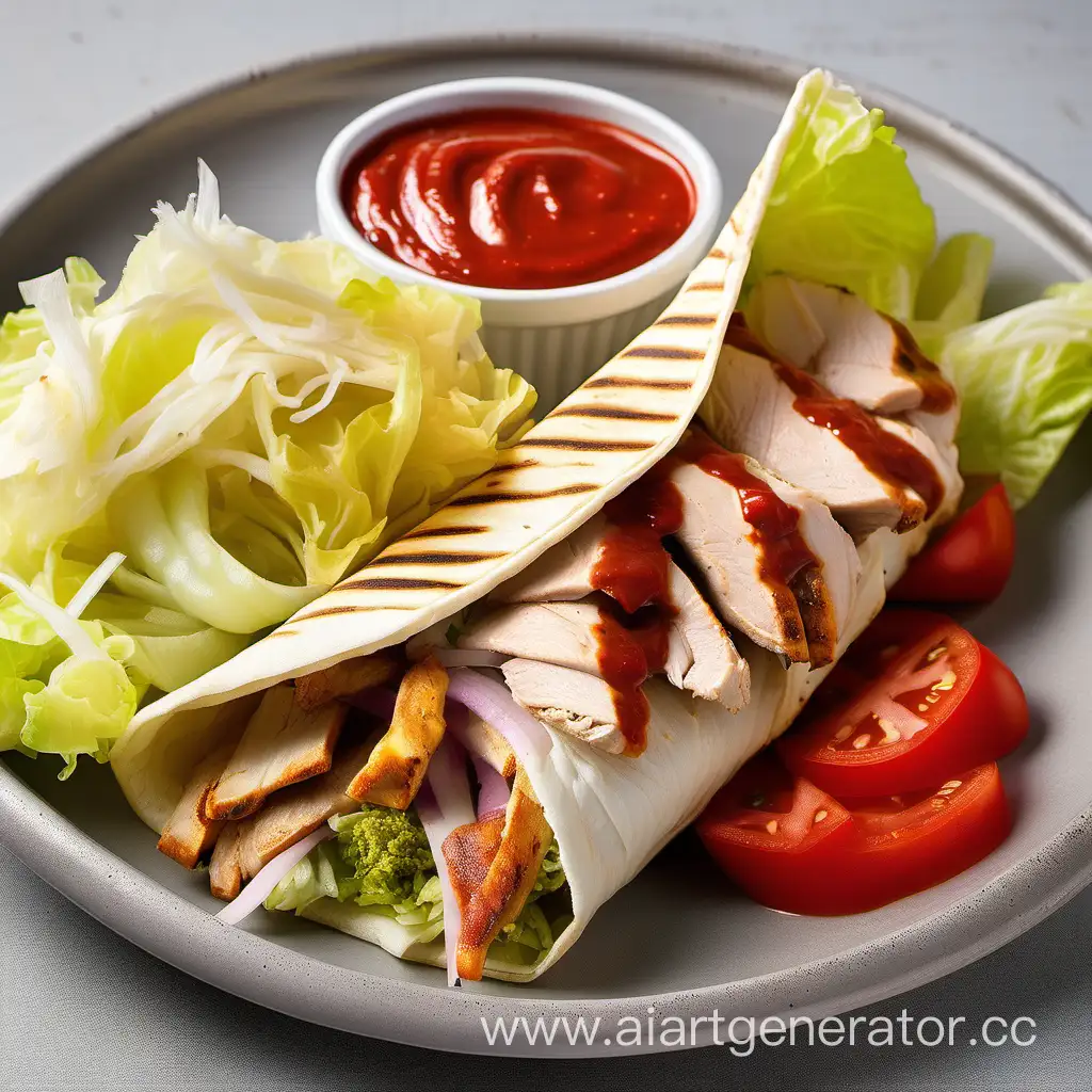 Savor-the-Flavor-Grilled-Chicken-Shawarma-Delight-with-Cabbage-Tomato-and-Savory-Sauce