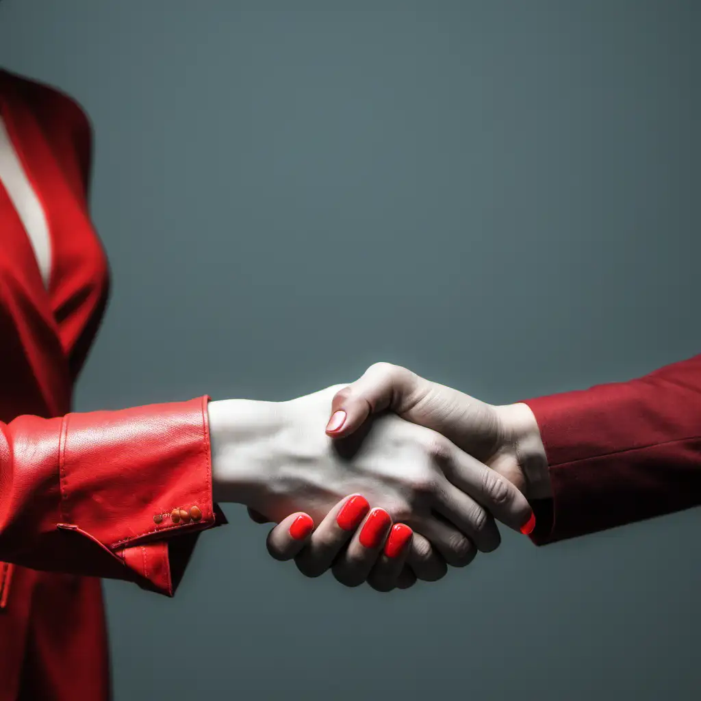 Friendly Encounter Handshake with a Girl in Red