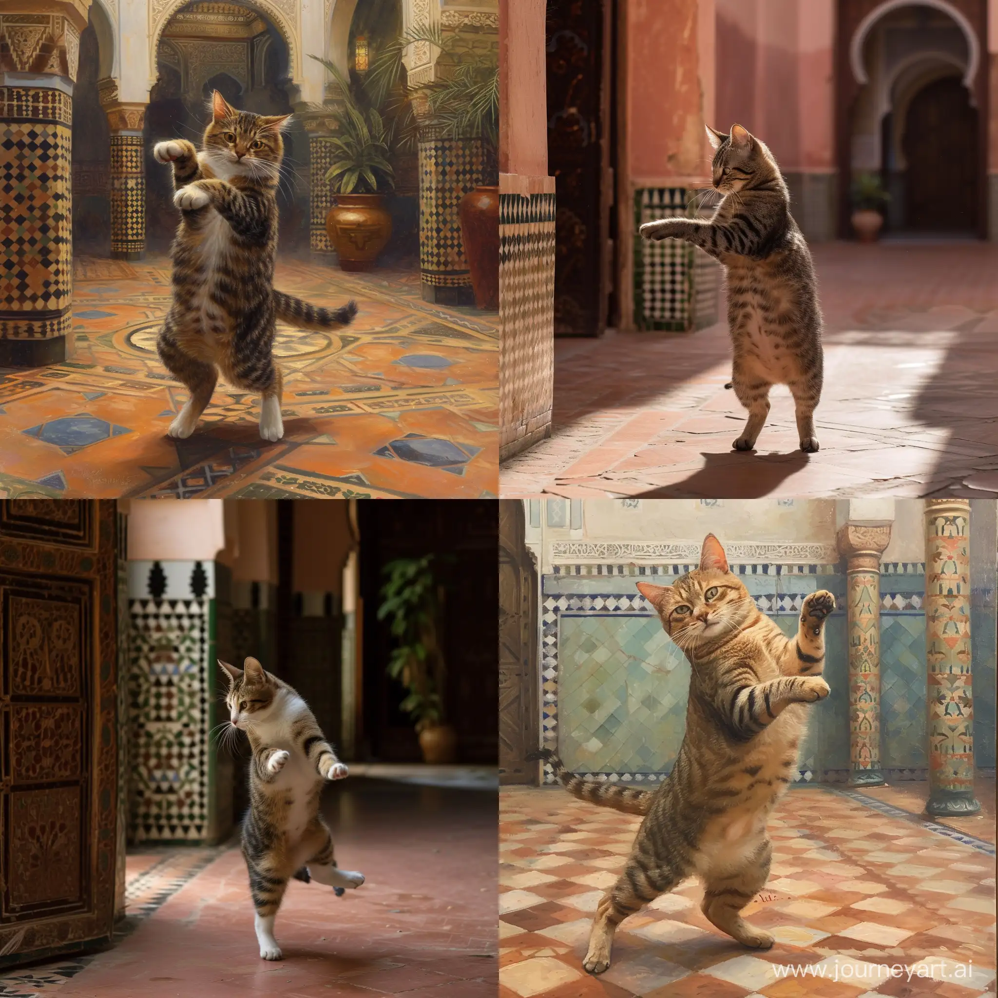 Playful-Cat-Dancing-Amidst-Marrakeshs-Vibrant-Colors
