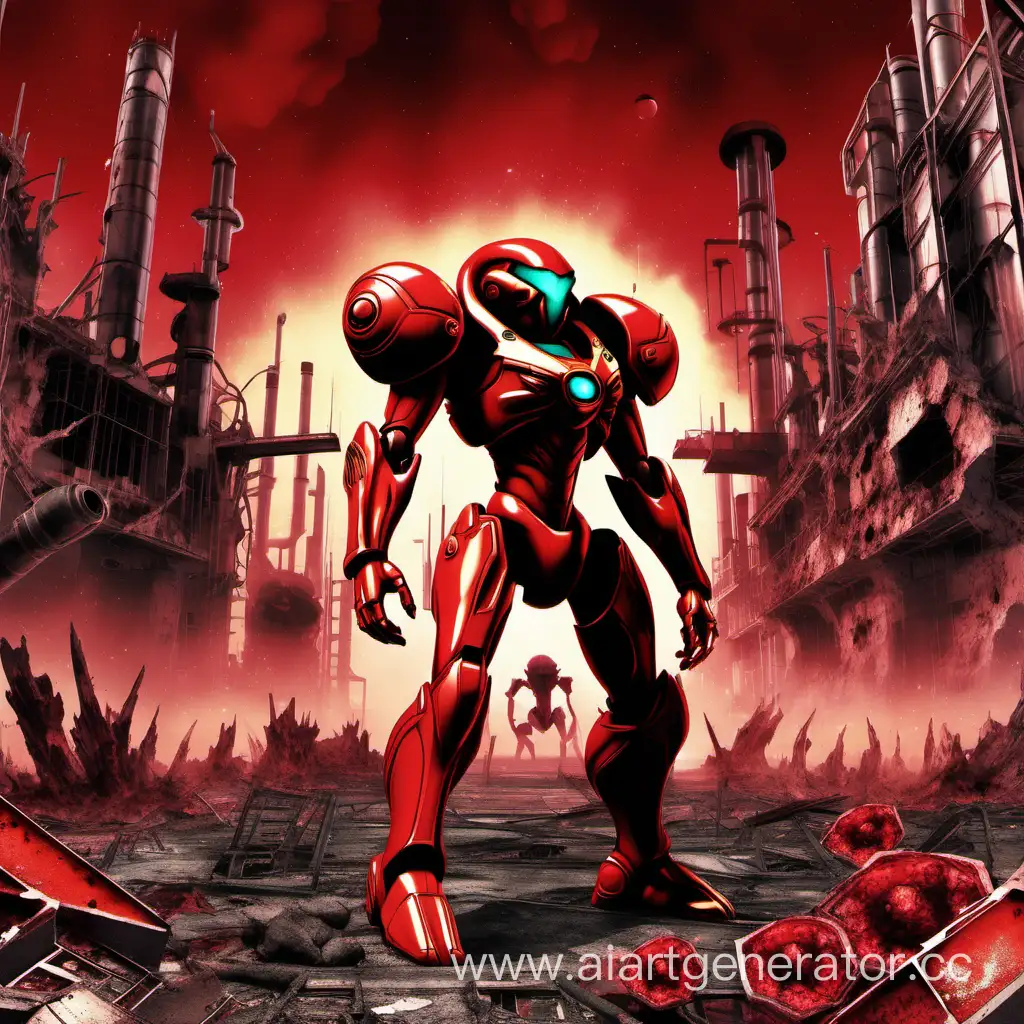 Metroid-in-RedToned-Destroyed-Laboratory