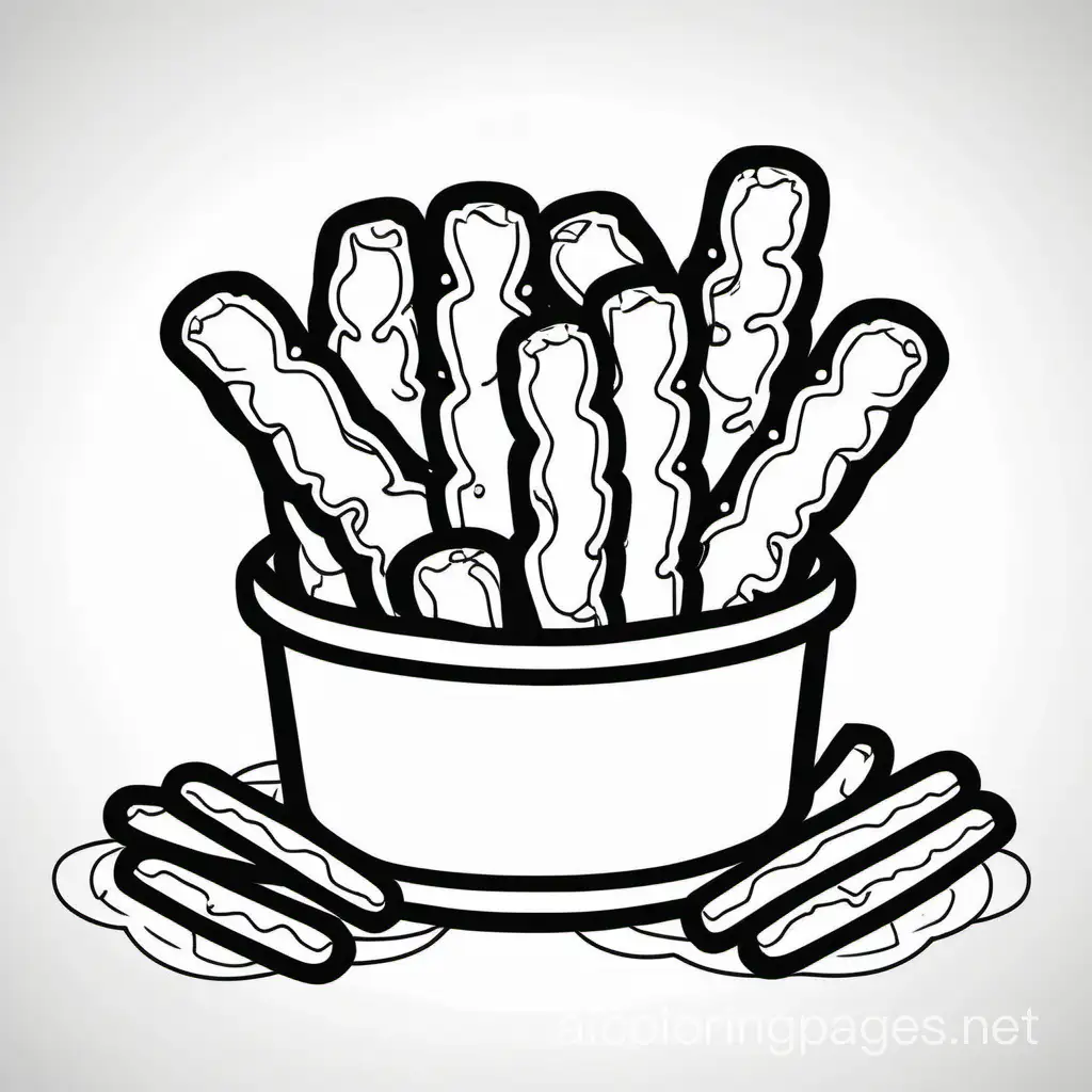 Create a bold and clean line drawing of a Mozzarella sticks. without any background
, Coloring Page, black and white, line art, white background, Simplicity, Ample White Space. The background of the coloring page is plain white to make it easy for young children to color within the lines. The outlines of all the subjects are easy to distinguish, making it simple for kids to color without too much difficulty