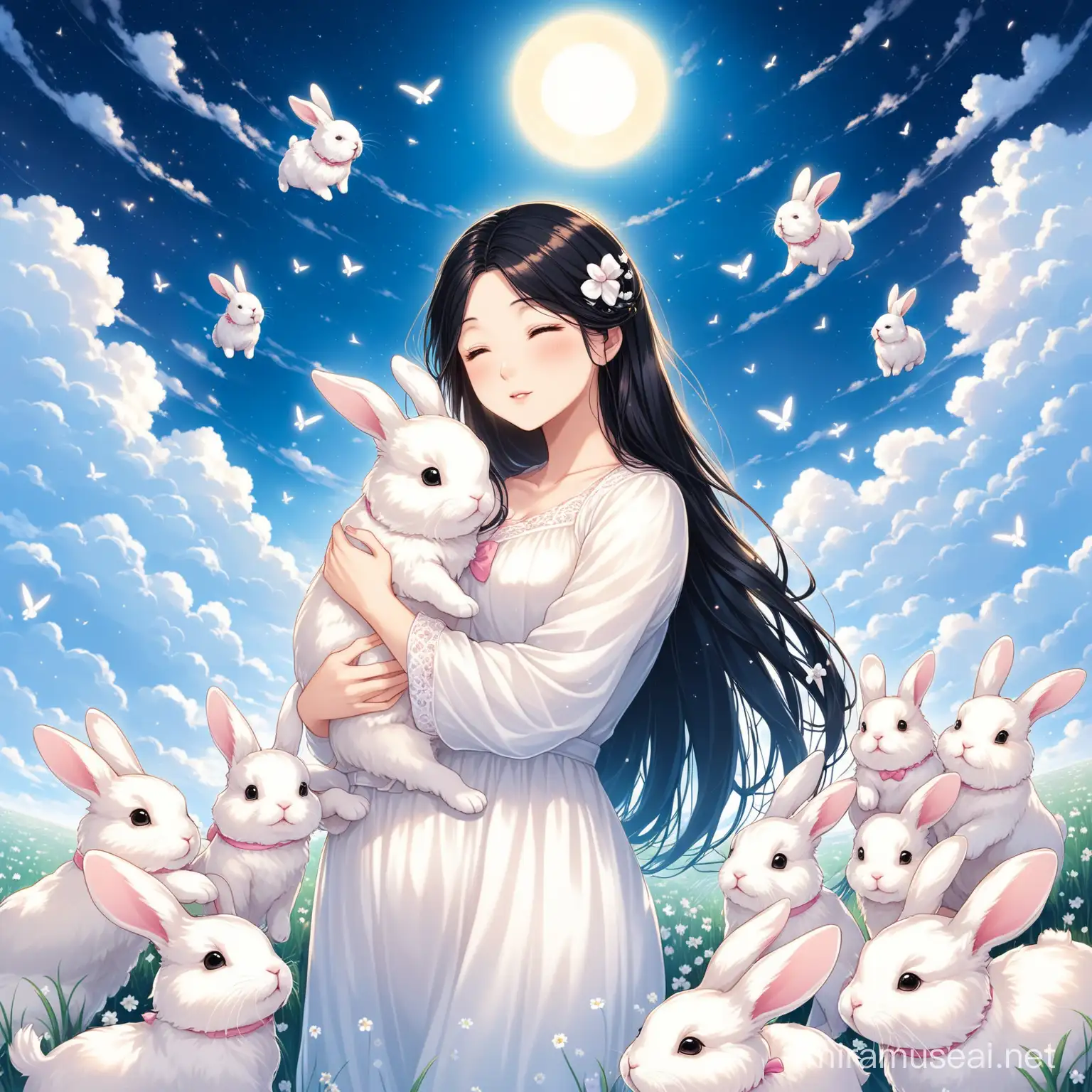 Daughter Remembers Mother in Heaven Amidst Bunny and Puppyfilled Sky