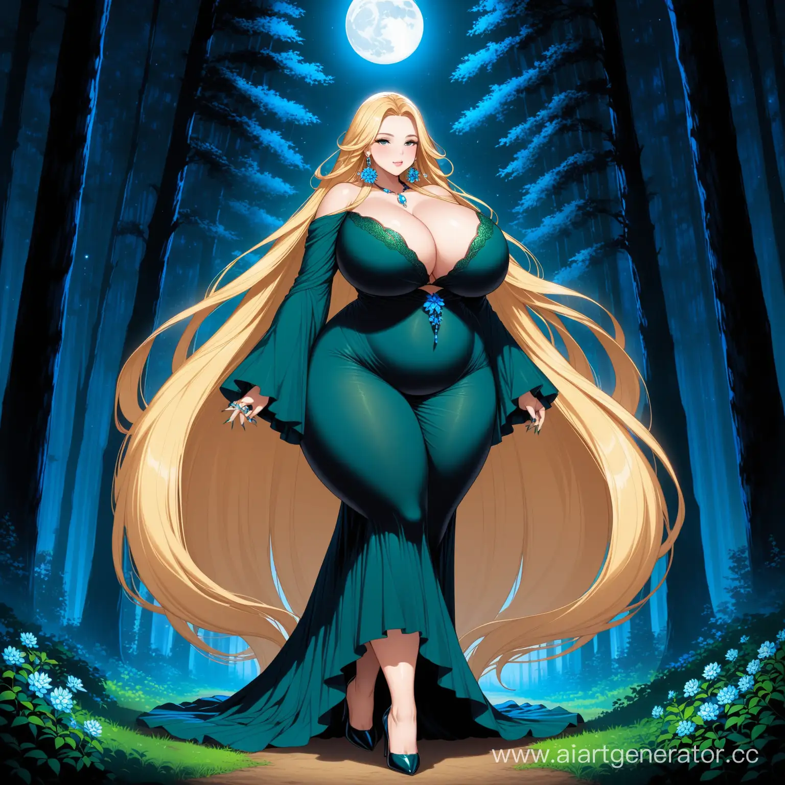 Stylish-Woman-with-Natural-Elegance-in-a-Moonlit-Forest