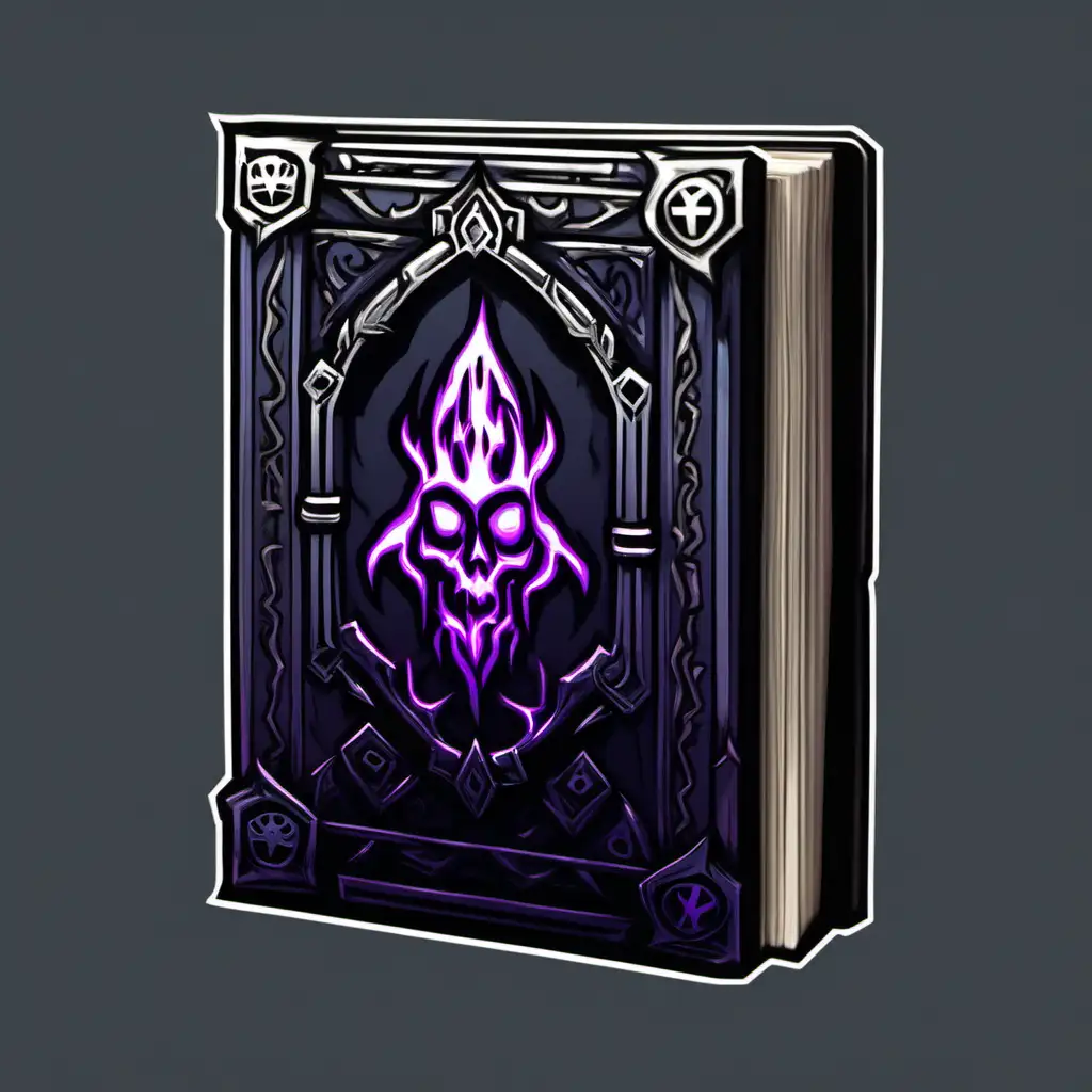 Mystical Tome with Evil Black Aura Dark and Colorful 2D Darkest Dungeon Style Art