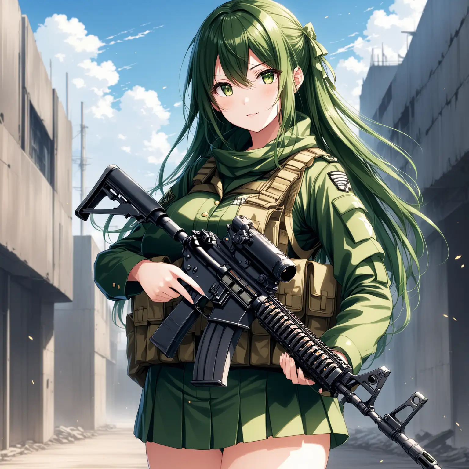 Аниме девушка в военной форме с M4a1 в руках
