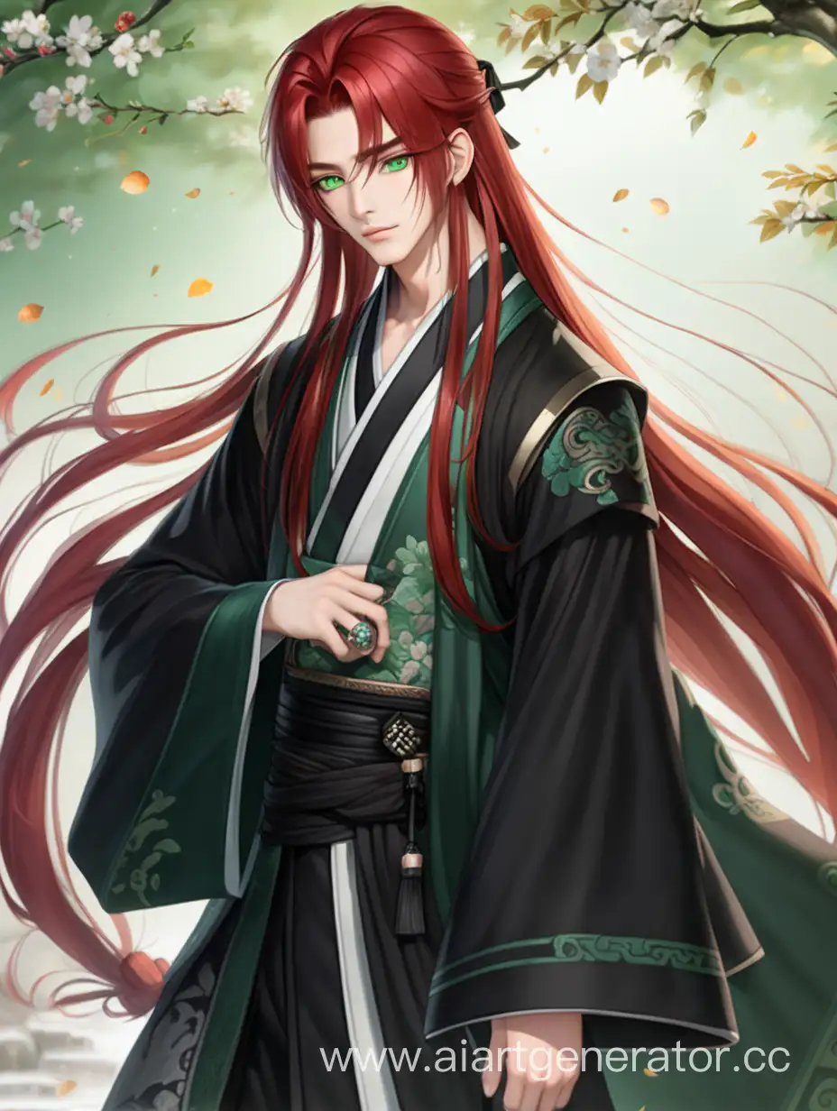 Handsome-RedHaired-Idol-in-Elegant-Black-Hanfu-and-Tall-Boots