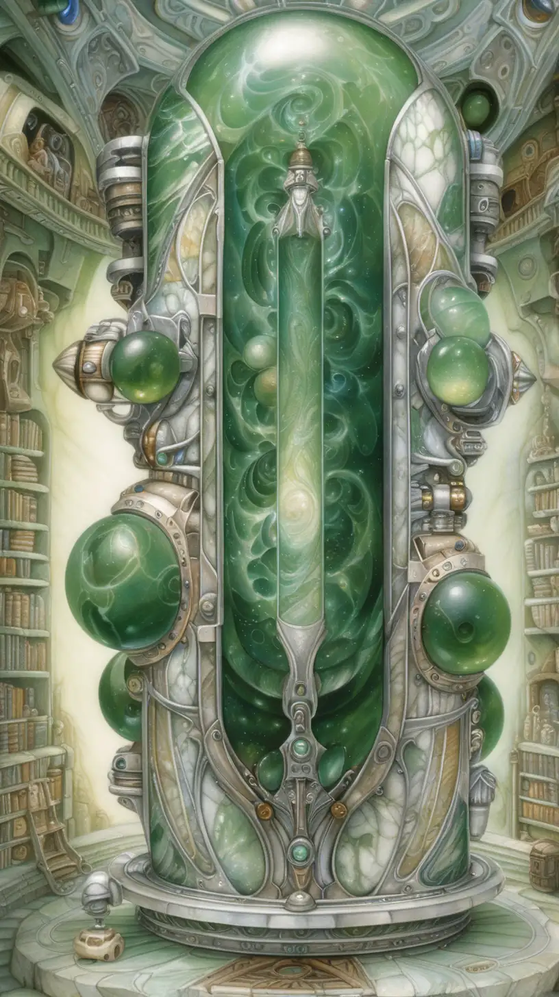  fine space art, jade and silver, Techno Marble, filmic, art by Tony Diterlizzi, magic house, detailed, clear focus, 