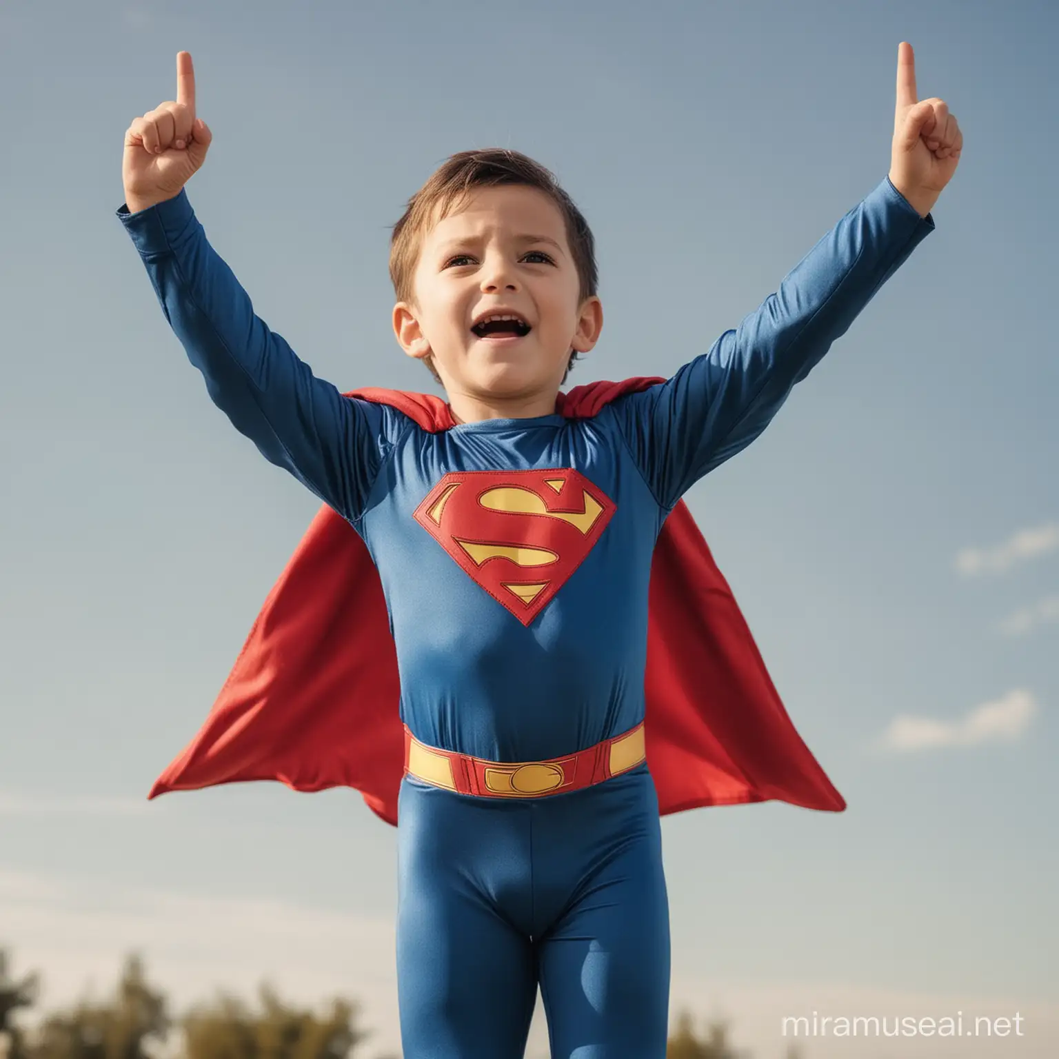 Superman ADHD Child Soaring High with Raised Hand