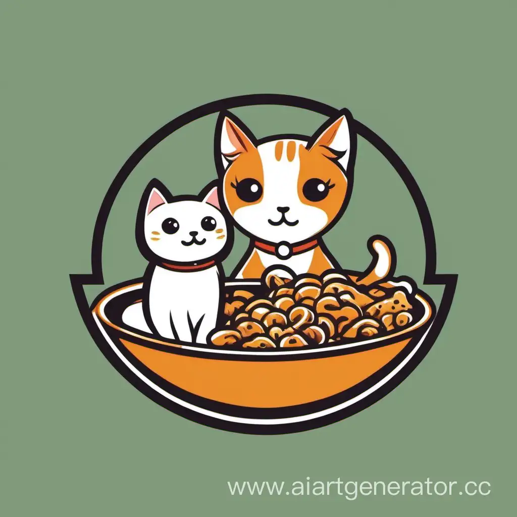 Playful-Cat-and-Dog-with-a-Bowl-of-Food