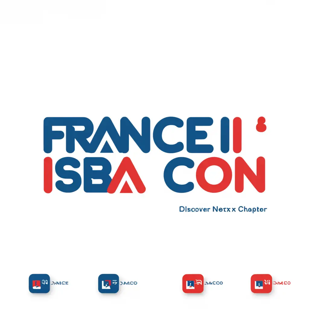 a logo design, with the text 'FranceIsBacon', slugen 'Discover Your Next Chapter', main symbol: FranceIsBacon, simple, to be used in education industry, clear background, rectangular, Use #0055A4 for the blue elements. Use #FFFFFF for the white elements. Use #EF4135 for accents or highlights.