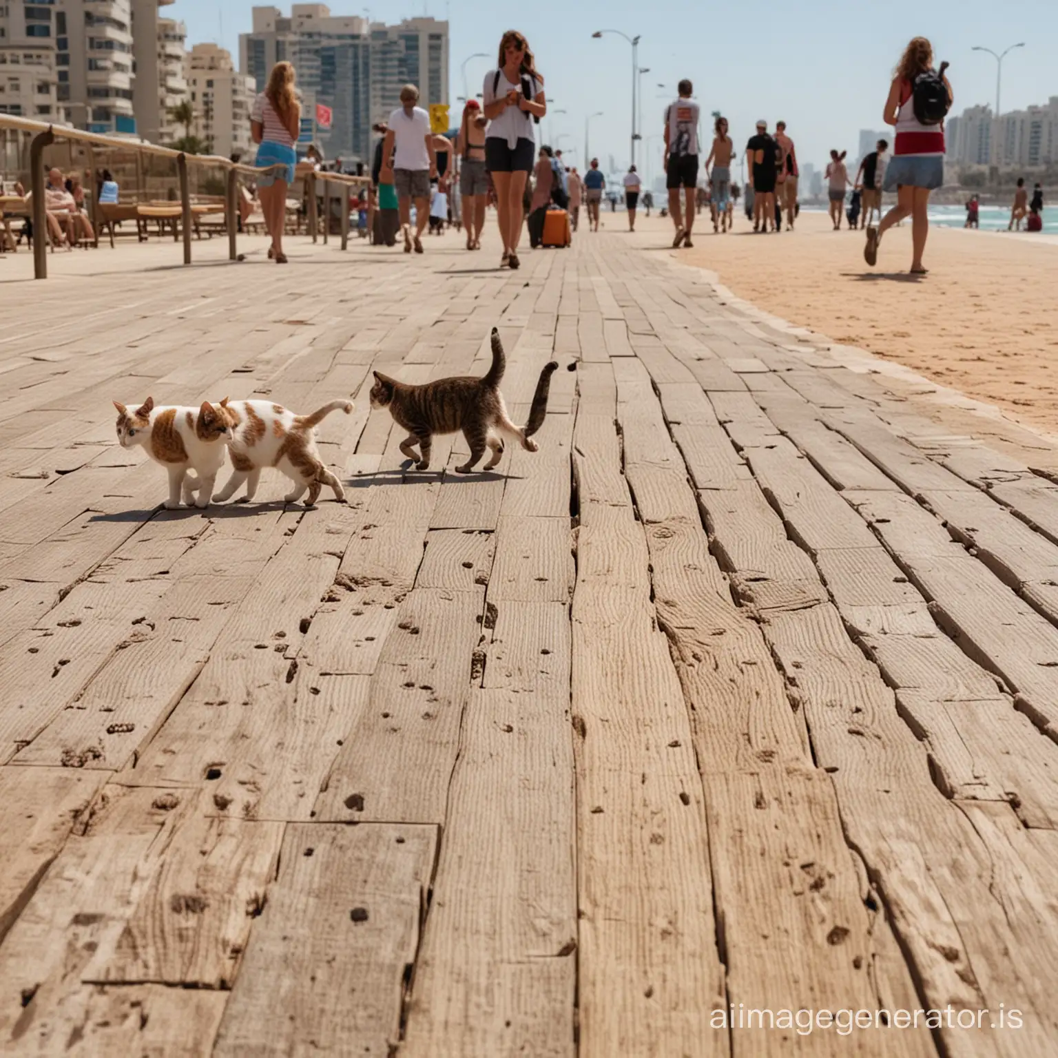 tel aviv boardwalk close up with people and cats