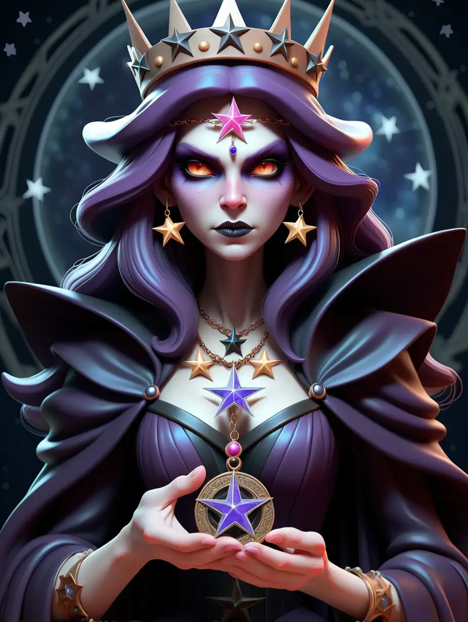 pretty witch queen holding a star medallion , mystical