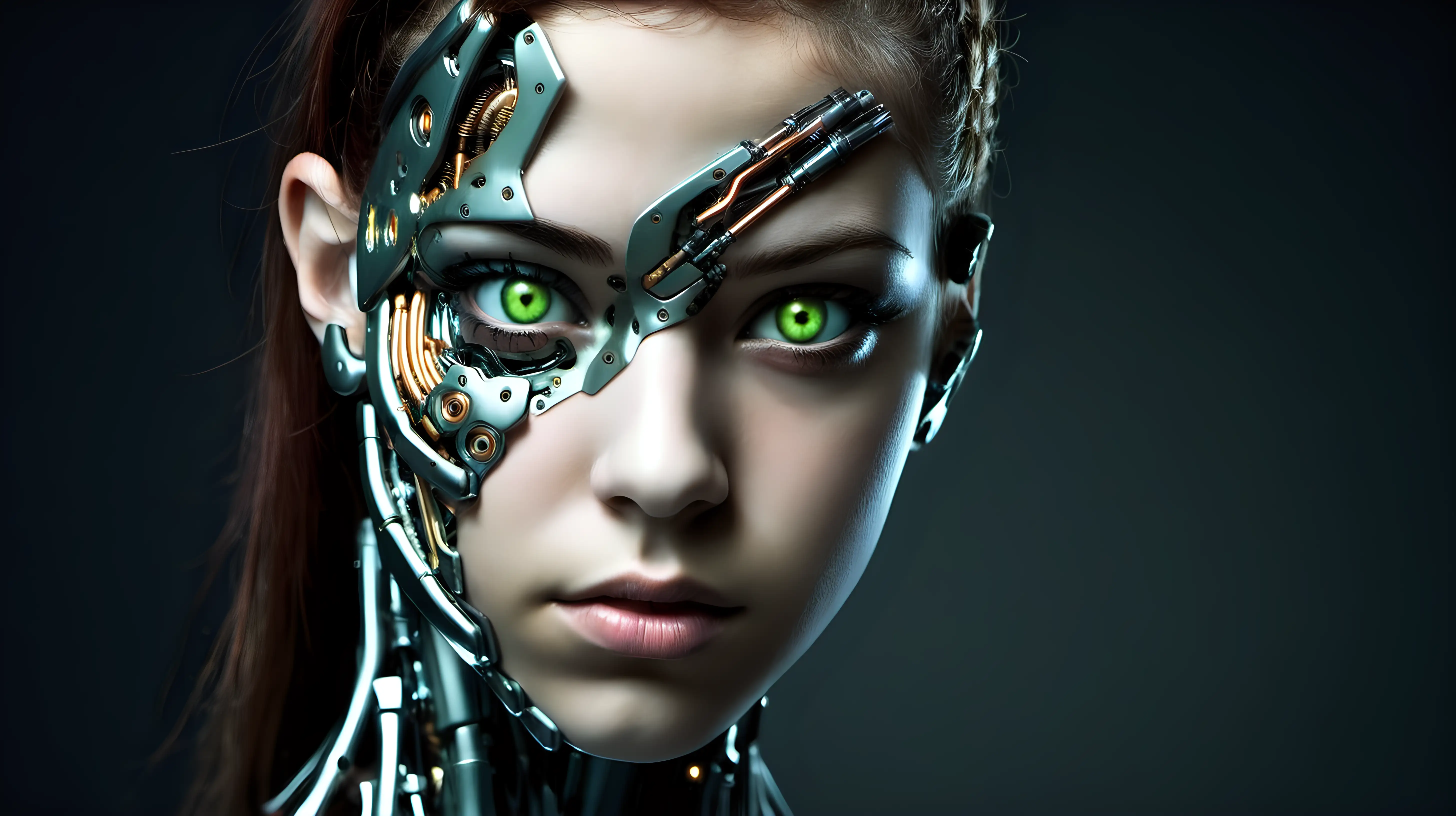 Stunning Cyborg Woman with Enchanting Olive Green Eyes