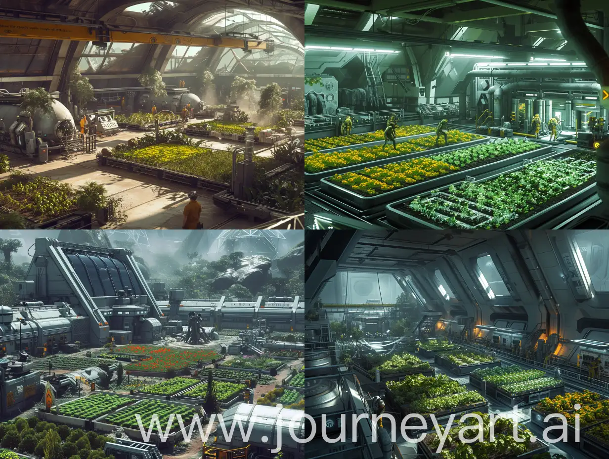 Environment art. star citizen style. interesting architectural design.The location is a large agricultural base, a complex for growing crops
with a settlement of colonists working on it.There are many technical rooms on the base about hydroponics and plant breeding.
star citizen style. interesting architectural design.
8k unreal engine