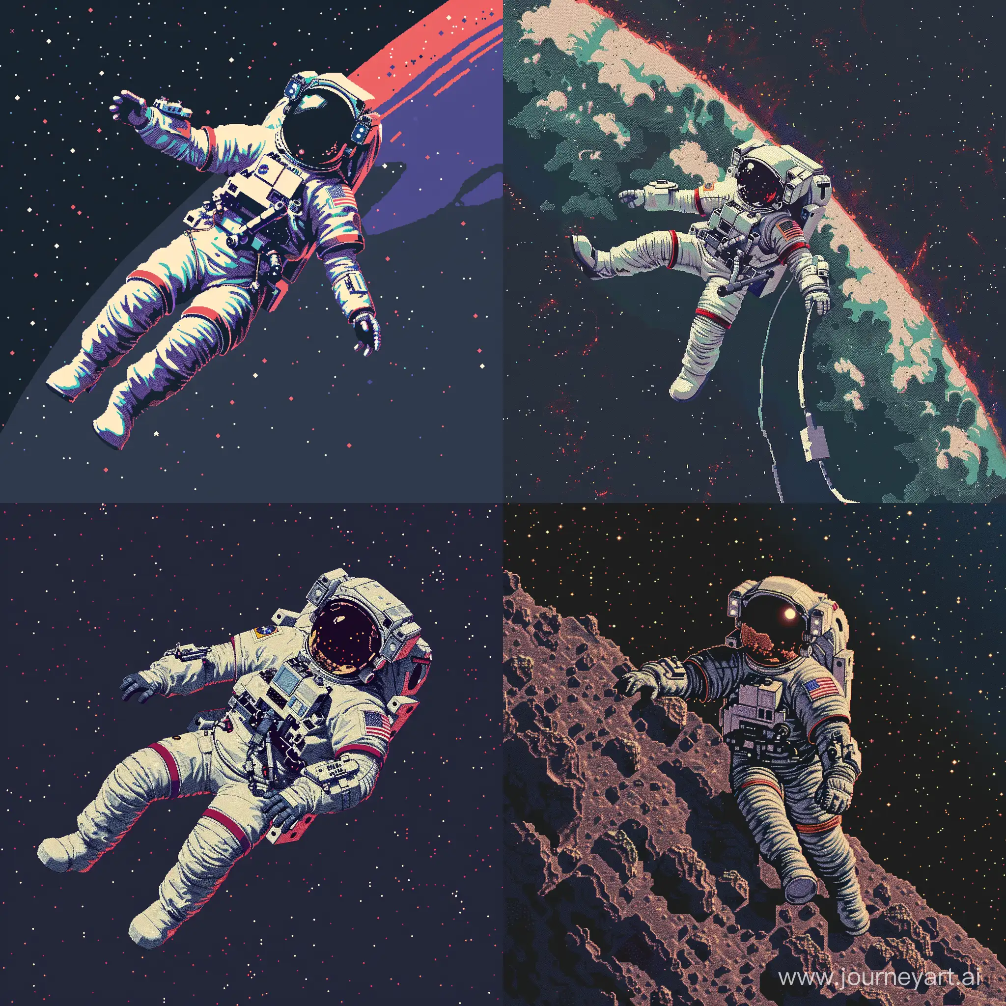 An astronaut in space, Minimalism, Pixel Art