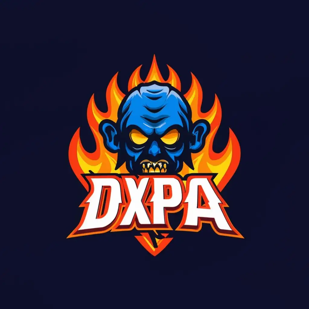 a logo design,with the text "DXPA", main symbol:Blue Zombie on fire,Moderate,be used in Entertainment industry,clear background