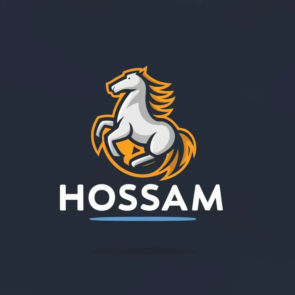 LOGO-Design-For-Hossam-Dynamic-Horse-Emblem-with-Modern-Typography-for-the-Technology-Industry