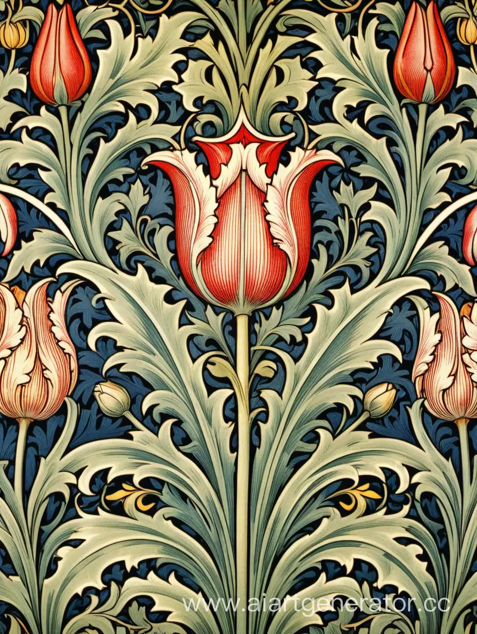 Vintage-Floral-Art-Nouveau-Wallpaper-with-William-Morris-Tulip-Pattern