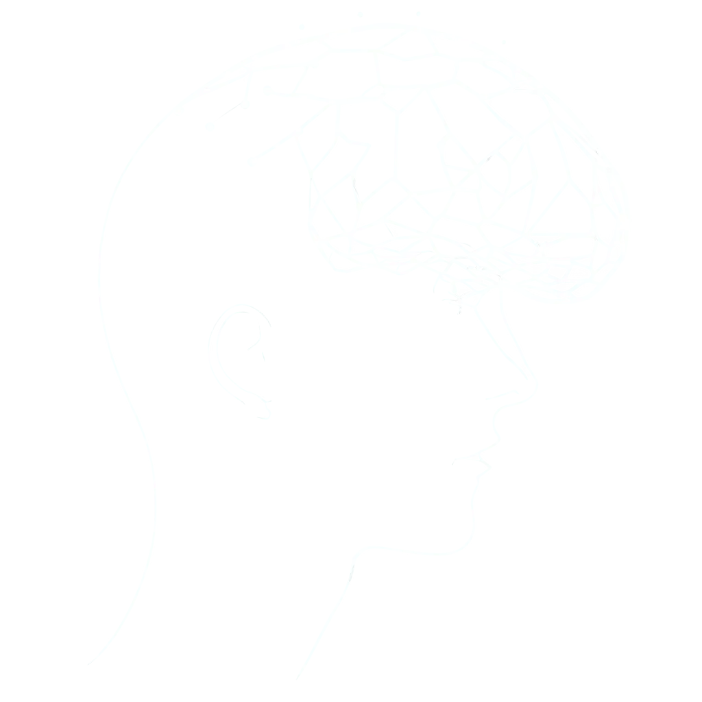 A human head looking at a AI logo. Illustarted
