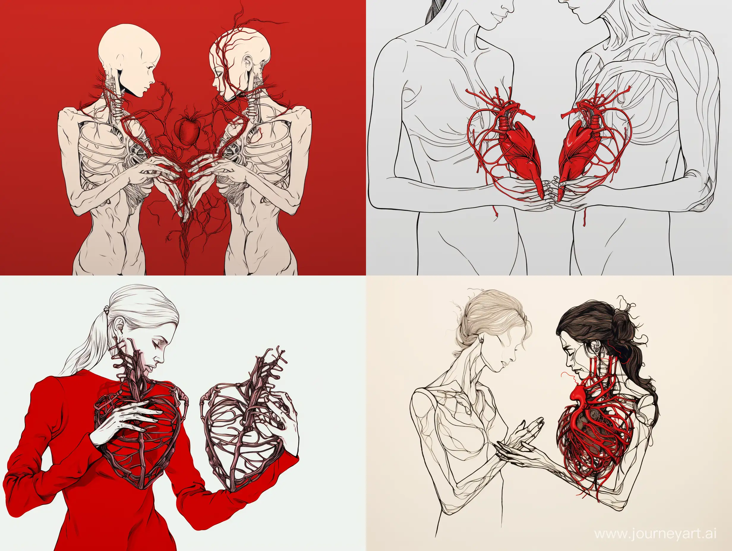 Girls-Continuous-Line-Art-Handing-Heart-to-Skeleton-Hands