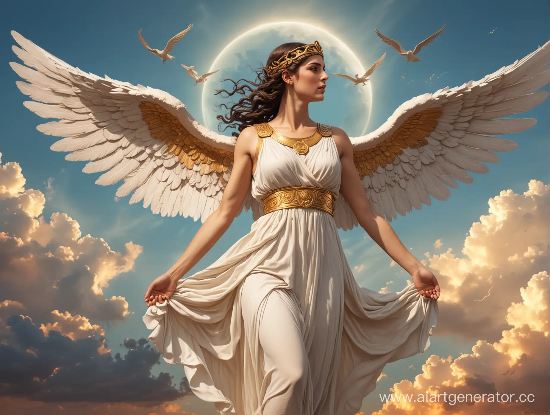 Winged-Greek-Goddess-Soaring-in-the-Clouds