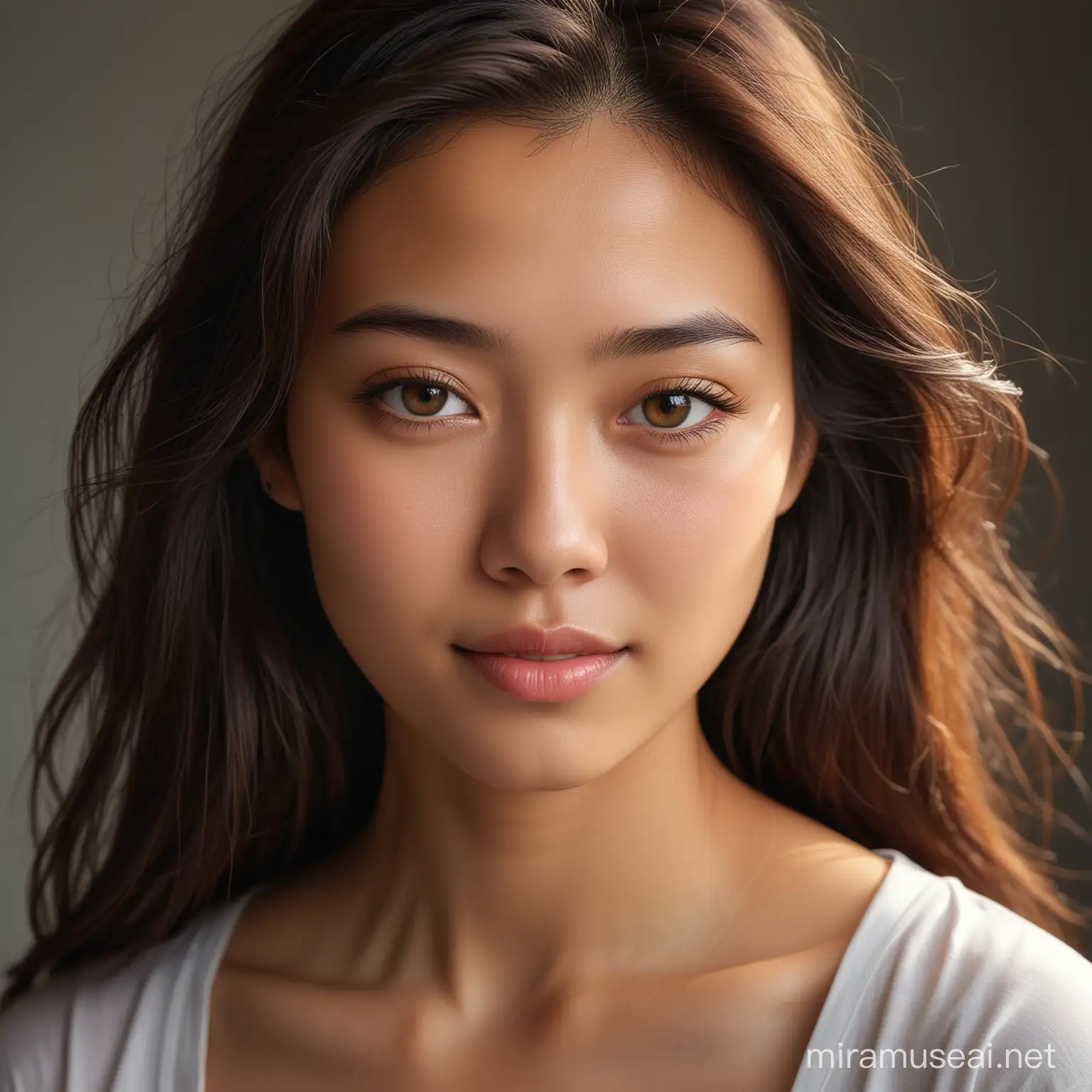 Captivating Thai Mixed Young Woman Portrait in Warm Lighting