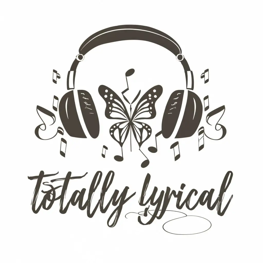 logo, headphones, music note, butterfly, with the text "totallylyrical", typography