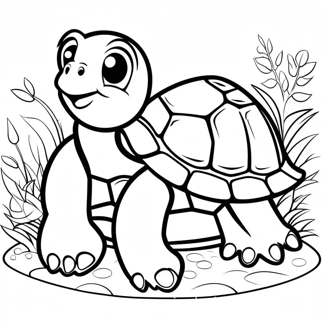 cute turtle
, Coloring Page, black and white, line art, white background, Simplicity, Ample White Space. The background of the coloring page is plain white to make it easy for young children to color within the lines. The outlines of all the subjects are easy to distinguish, making it simple for kids to color without too much difficulty