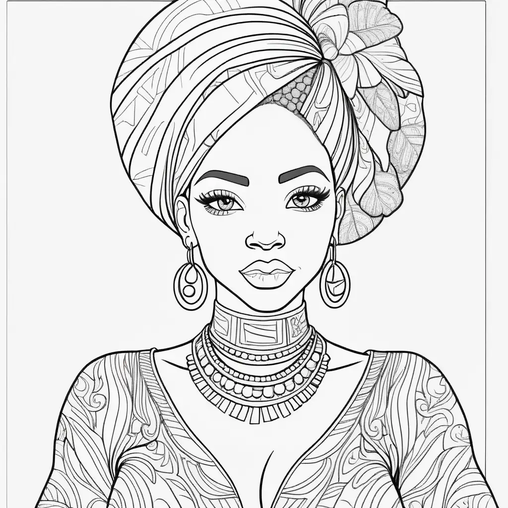 adult coloring book, outline image, no greyscale, no color, no shading,  outline hair only, coloring page style, african american woman, full body, fully dressed
fun backgrounds, coloring book lines
