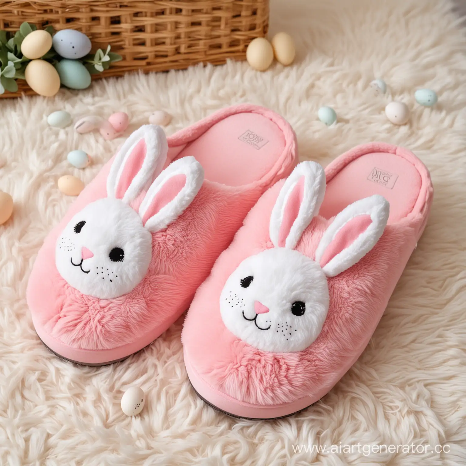 Adorable-Pink-Easter-Plush-Slippers-with-High-White-Soles-and-Rabbit-Decorations