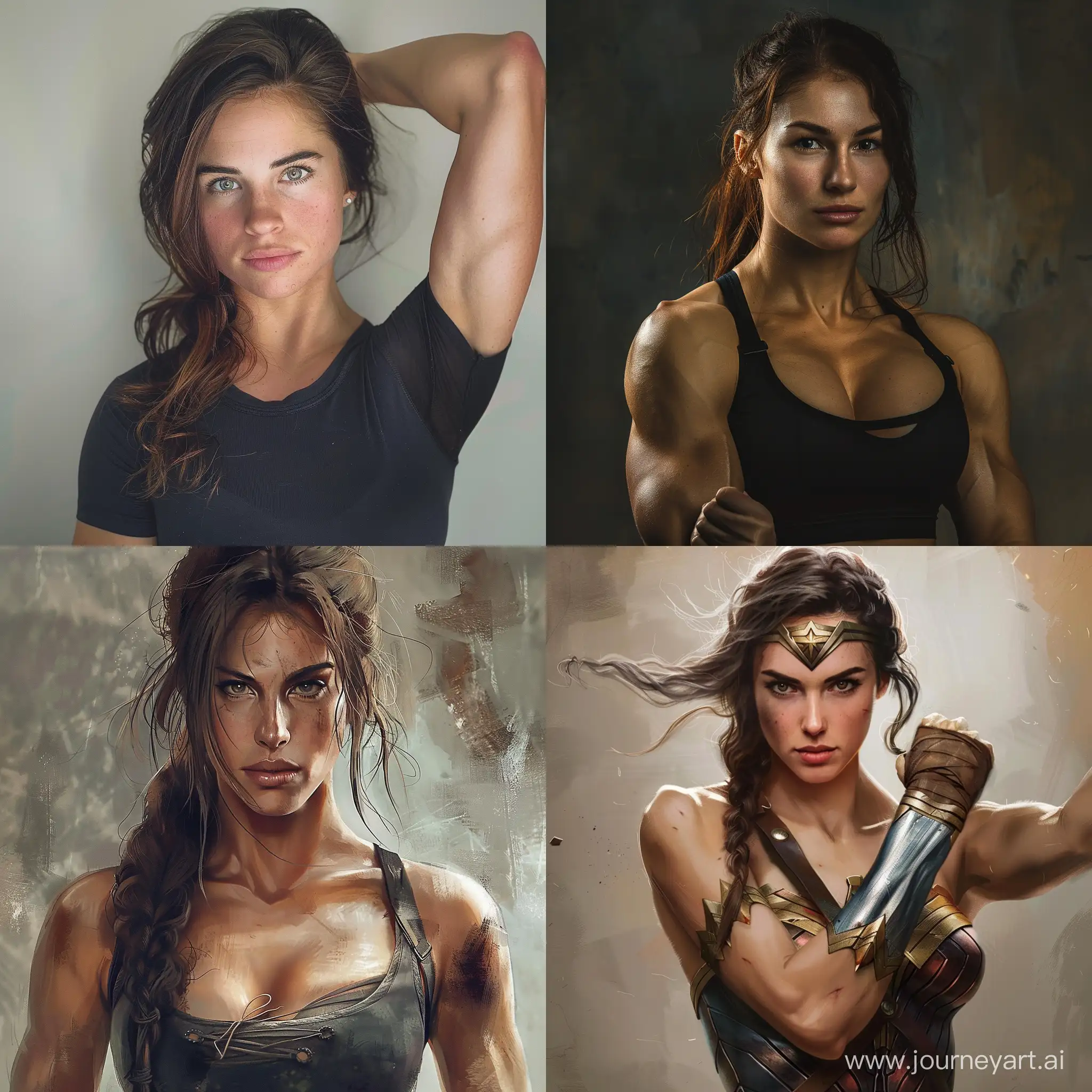 very strong woman with brown hair
