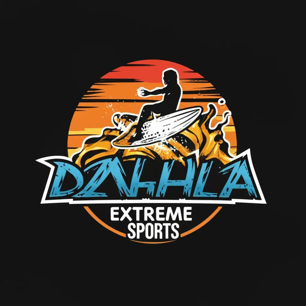 logo, surfing, with the text "Dakhla Extreme Sports", typography