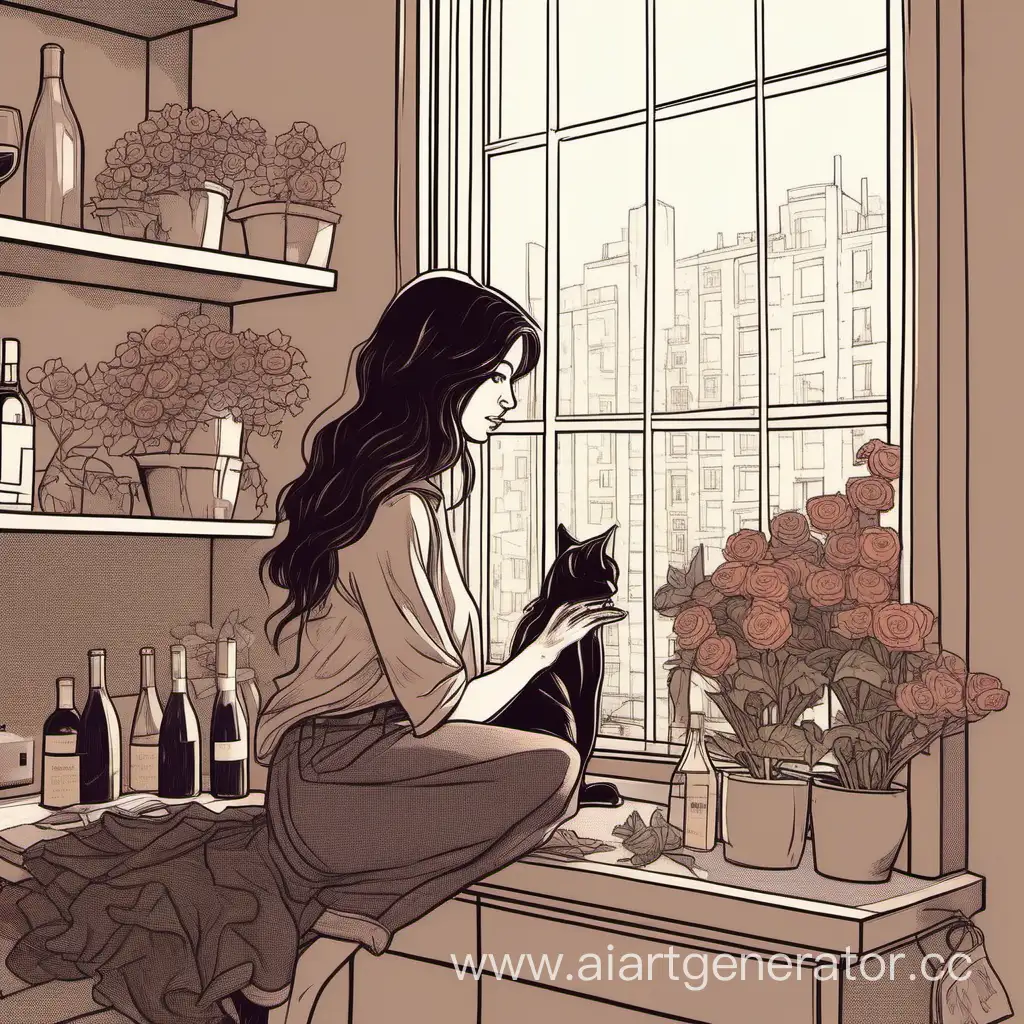 Independent-Woman-Relaxing-at-Home-with-Wine-and-Cat