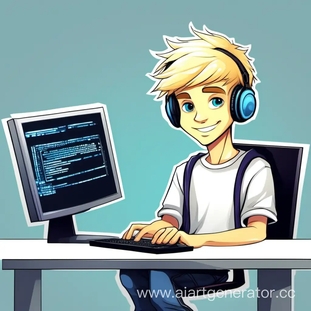 Программист парень блондин подросток за компьютером аватарка