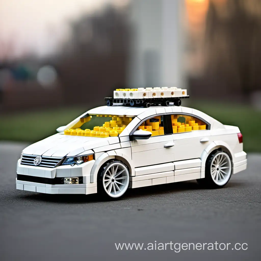 Автомобиль Passat CC белого цвета с крутыми дисками в виде набора Лего
