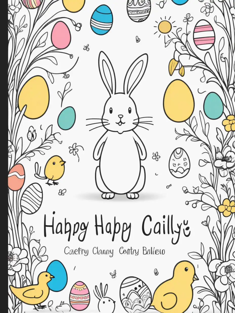 beautiful, colorful, Cute, fairytale, whimsical, cartoon, Easter theme, simple, kids cartoon style, thick lines, black and white, book cover