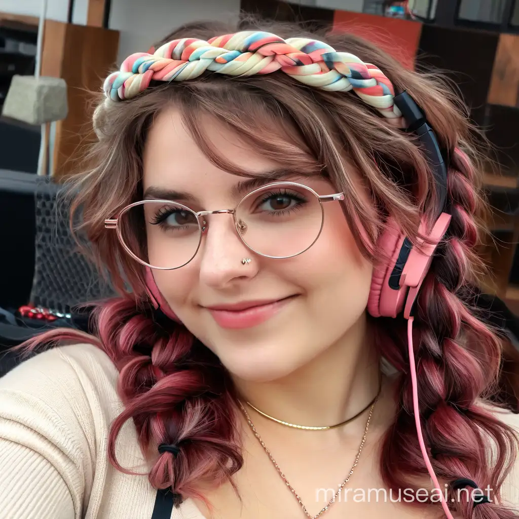 Young Adult with Piercings Headband Headphones and Circular Glasses