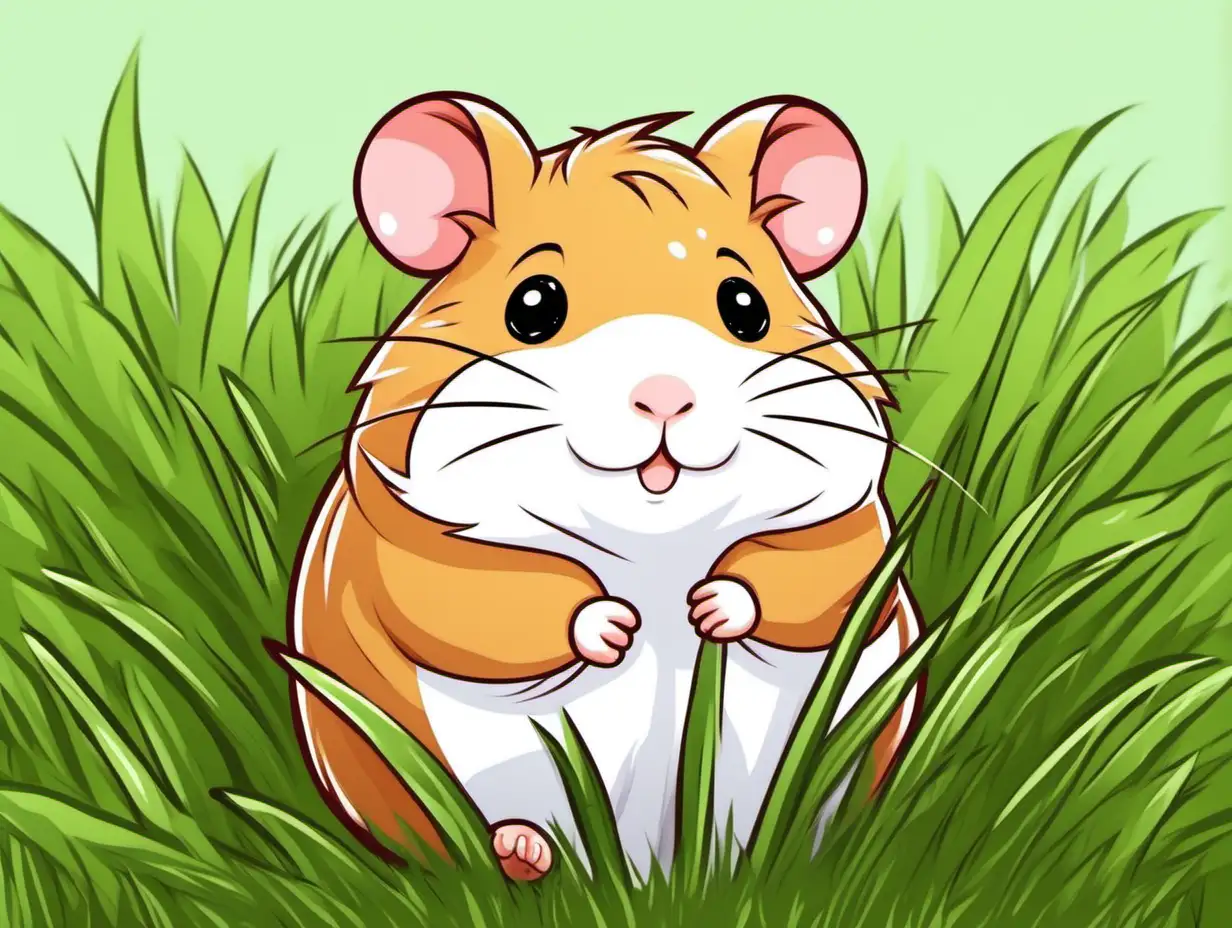 Adorable Cartoon Hamster Enjoying Lush Green Grass