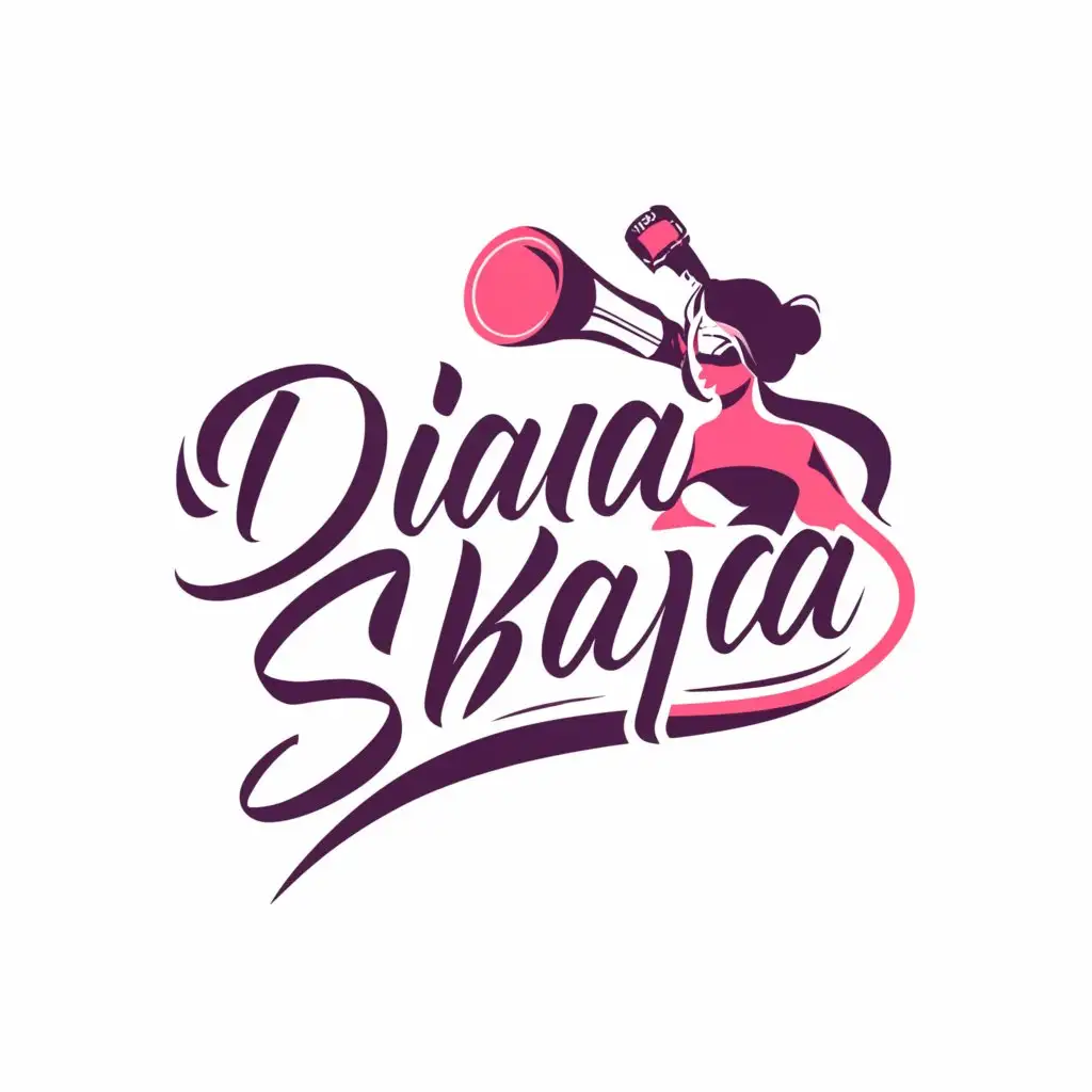a logo design,with the text "Diana Skaya", main symbol:A news microphone and news camera for an elegant blue eyed long haired brunette reporter in fushia pink,Moderate,be used in Entertainment industry,clear background