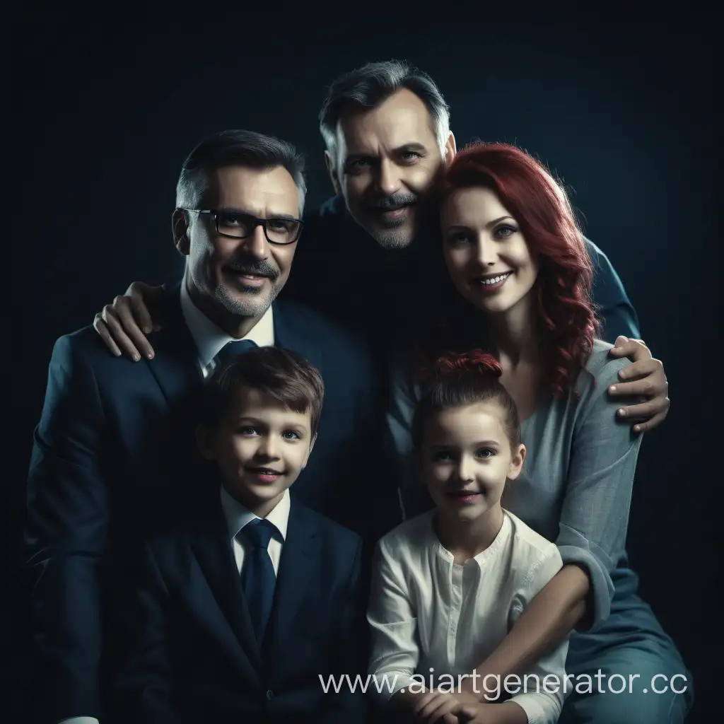 счастливая семья, портрет , в киниматографичном стиле