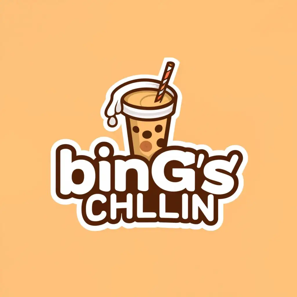 a logo design,with the text "Bings' Chillin", main symbol:milk tea,Moderate,be used in Retail industry,clear background