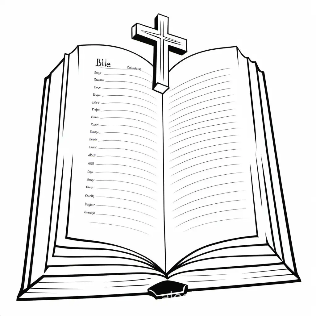 Bible, Coloring Page, black and white, line art, white background, Simplicity, Ample White Space. The background of the coloring page is plain white to make it easy for young children to color within the lines. The outlines of all the subjects are easy to distinguish, making it simple for kids to color without too much difficulty